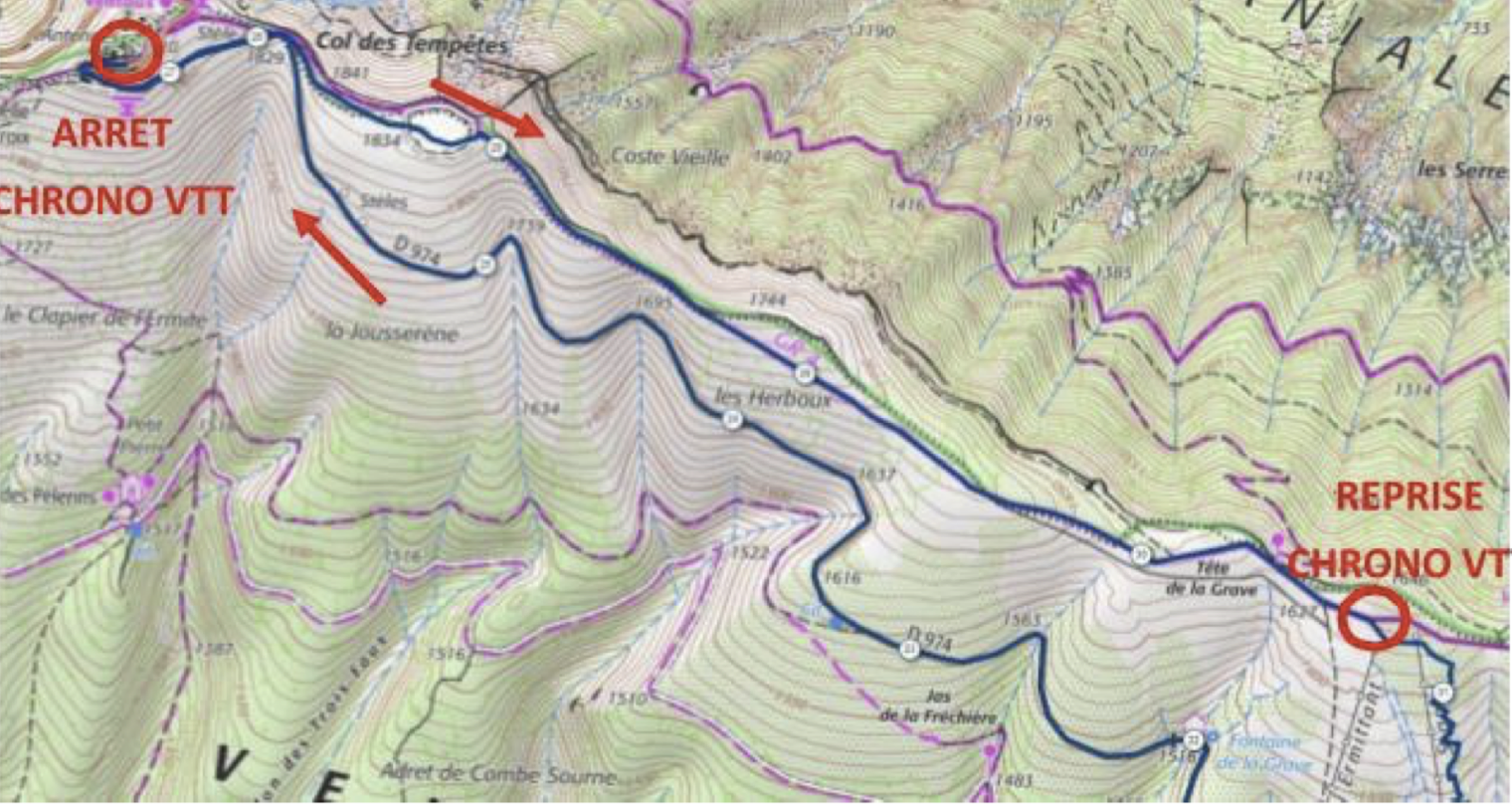 Carte crêtes VTT - Arrêt & Reprise chrono