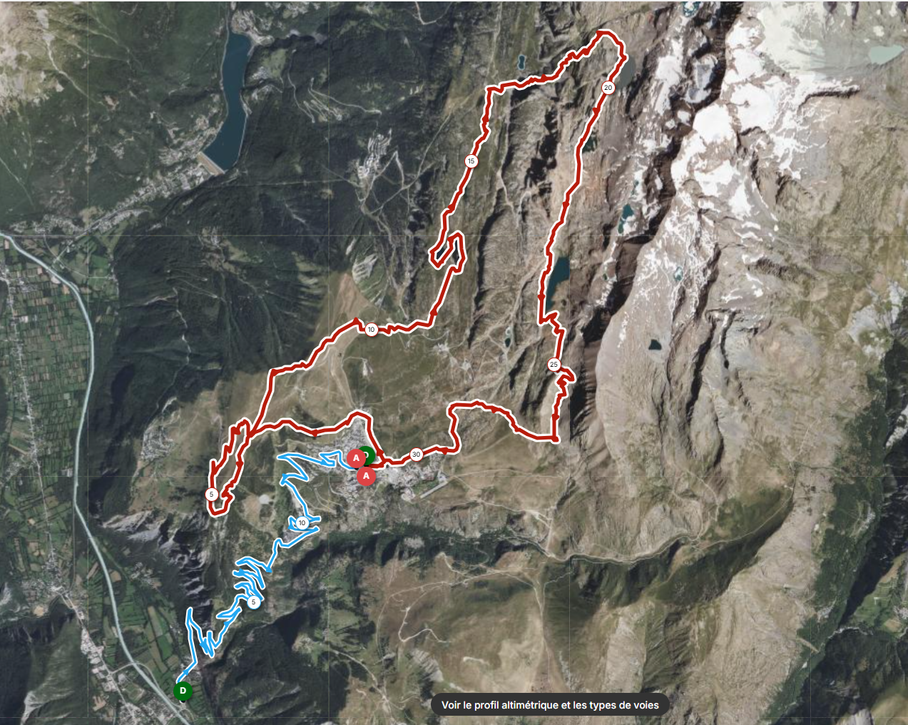Carte globale du parcours vélo et trail, Alpe d'Huez
